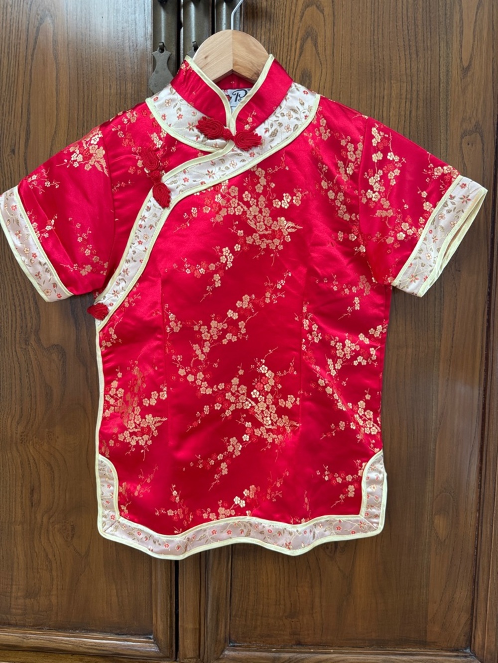 Traditional Red Floral Mandarin Top for Kids